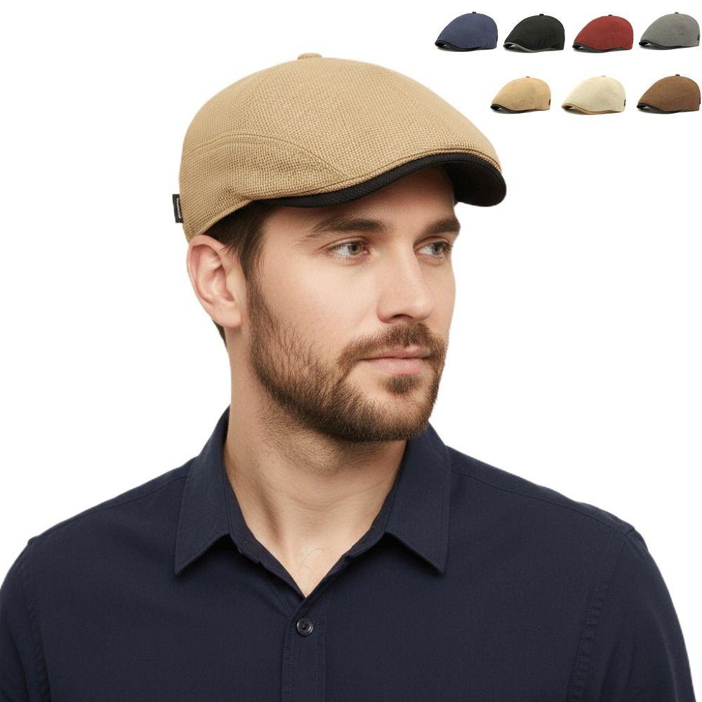 Casual Vintage Style Newsboy Caps Solid Color Mesh Beret Hats Breathable Adjustable Driving Cap Spring Summer for Men and Women