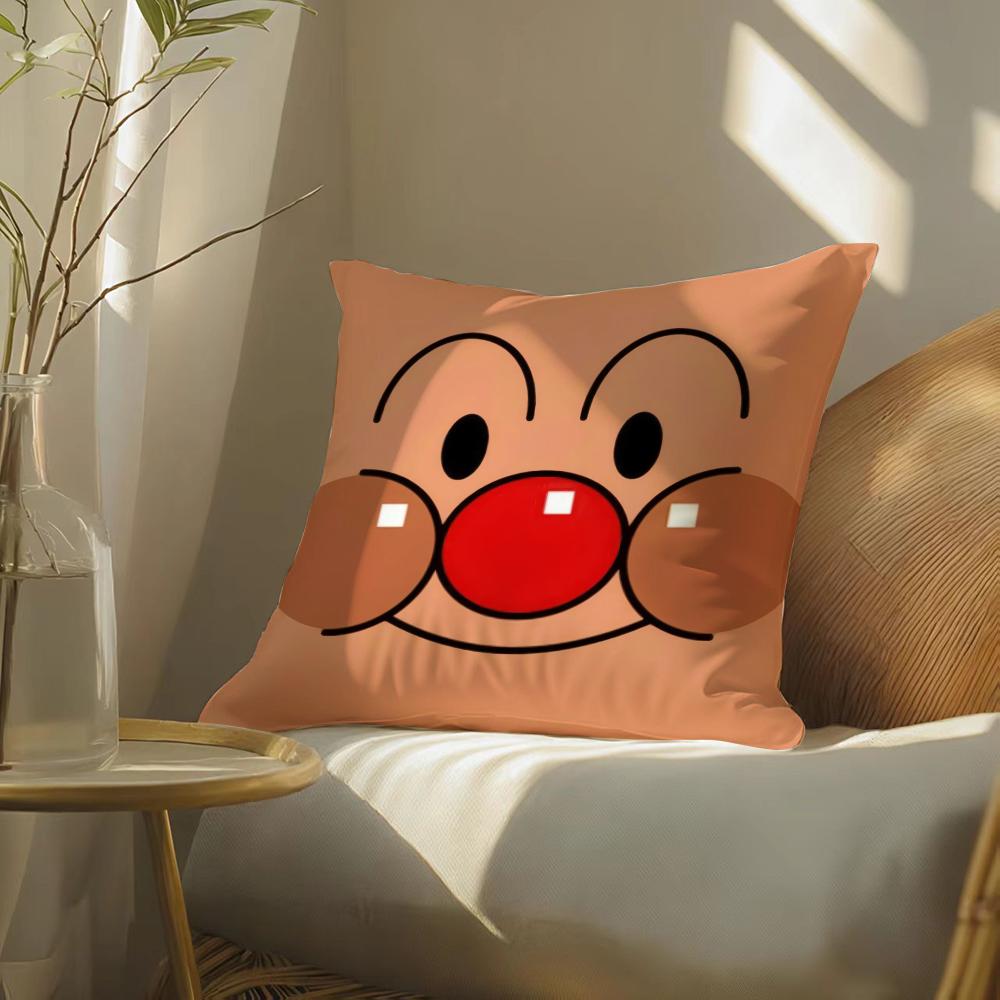 Classic Anime Anpanman-Cartoon Pillow Case Double-Sided Plush Sofa Cushion Covers Organic Breathable Invisible Zipper