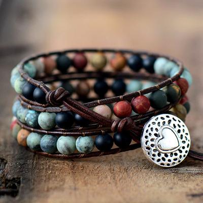 6mm Frosted Stone Creative Beaded Hand-woven Leather Bracelet