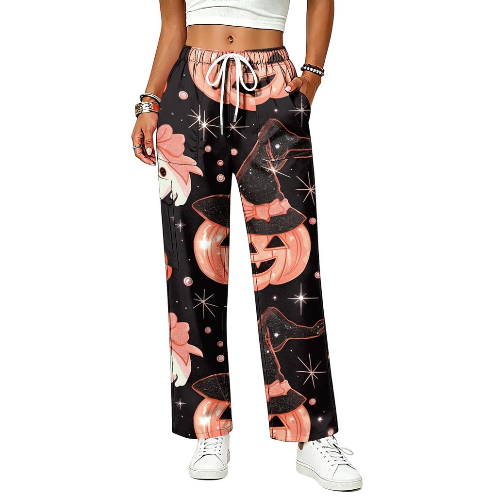 Women's Color Drawstring Elastic Waist Scrub Pants with Pockets for Nurses and Caregivers