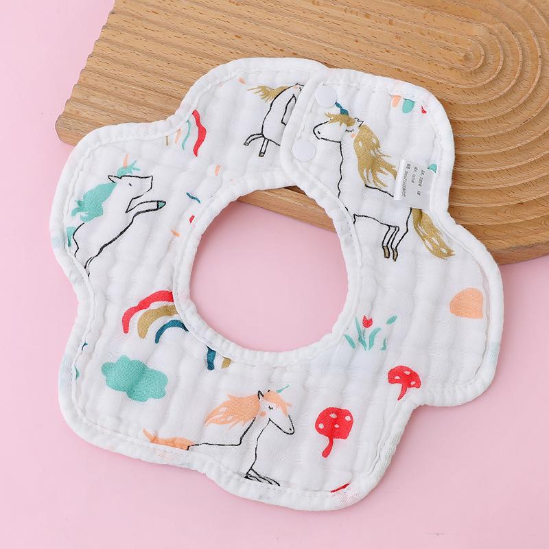 Class A Pure Cotton Gauze Baby Bibs Newborn Anti Spit Up Side Open 360 Degree Petal Shape Large Size Baby Drool Bibs