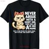 Cat Never Argue With A Short Girl Who Has An In Her Name T Shirt For Dad Vintage Streetwear Breathable Unisex Stylish
