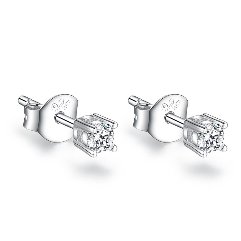 S925 Sterling Silver Four-Prong Solitaire Stud Earrings – Elegant Classic Design for Women