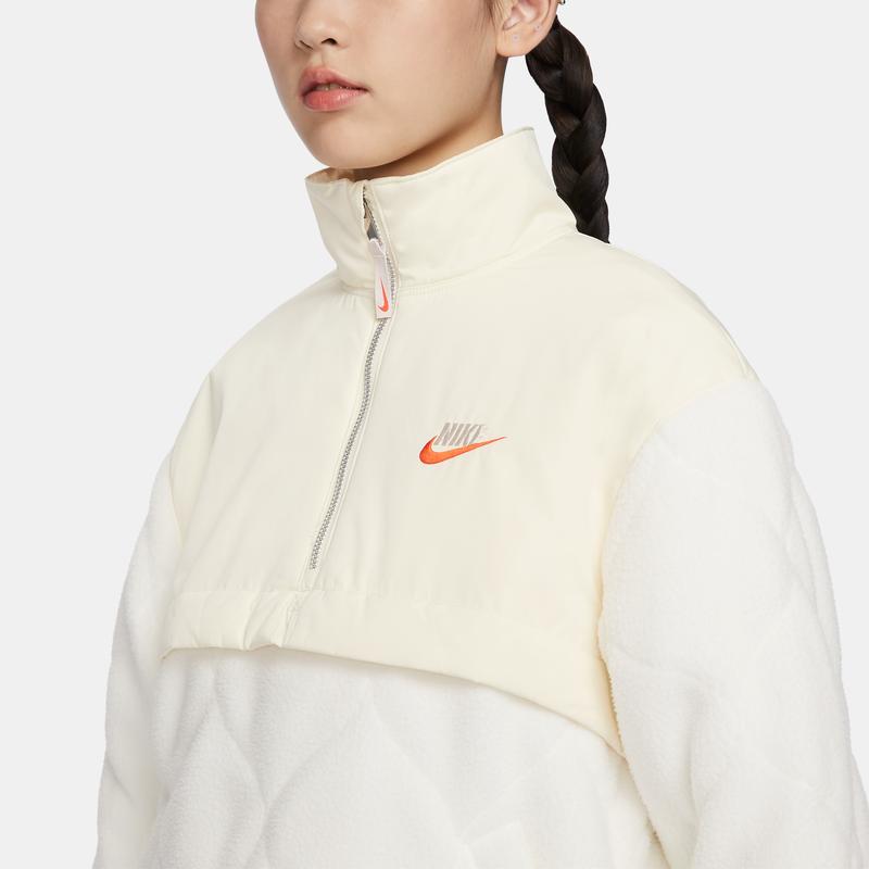 Nike Color Block Half Zip Stand Collar Casual Cotton Jacket Women Jackets Coconut-Milk FB8688-113