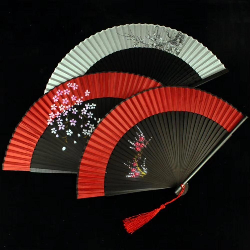 Portable Tassel Folding Fan Exquisite Kimono Fan Blossom Printing Folded Fan  Lady Dance Props