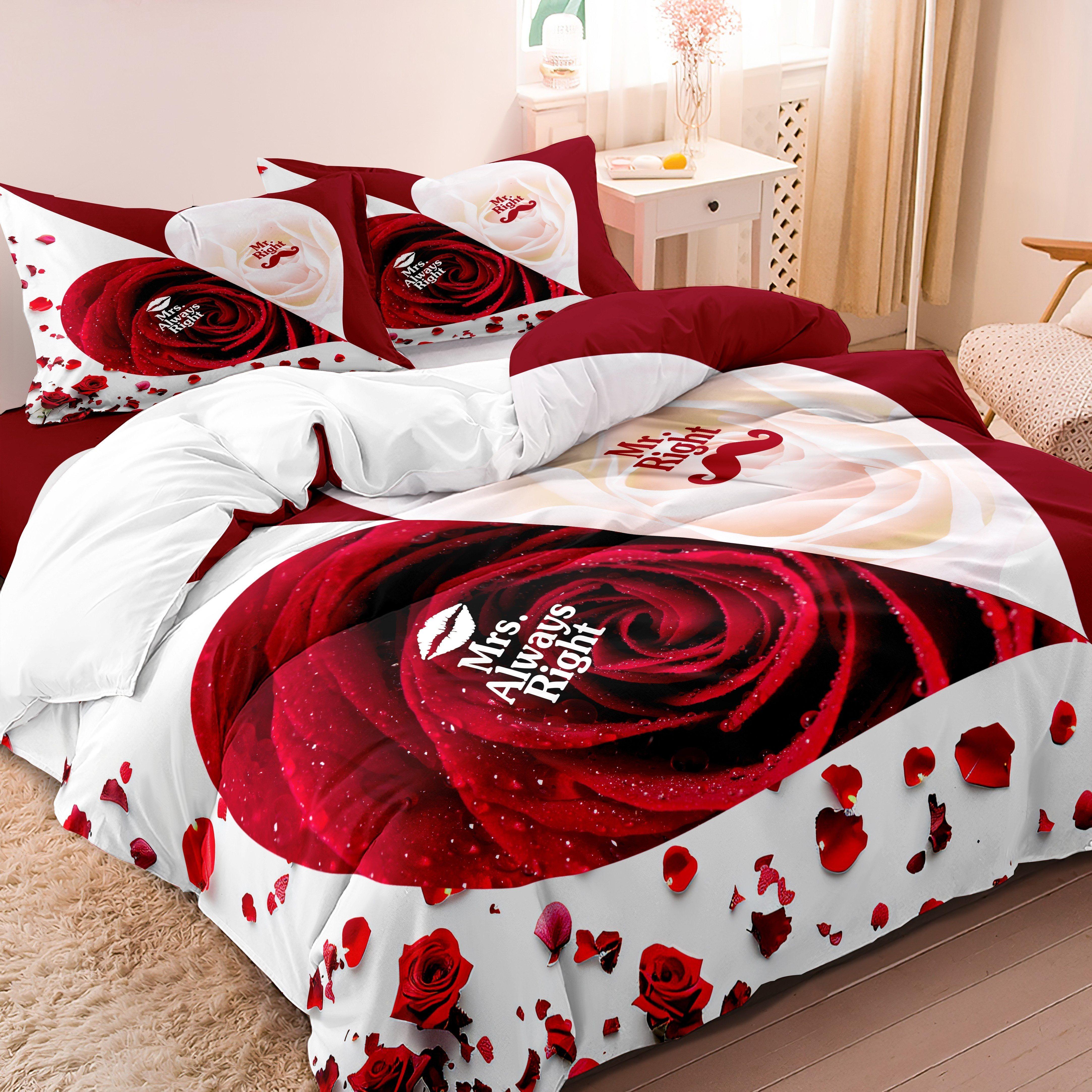 

Flower Bedding Set For Couple Mr&Mrs Duvet Cover Set Soft Single Twin Double Queen Size Bed Set Home Decorations For Bedroom Eu Single 135x200cm