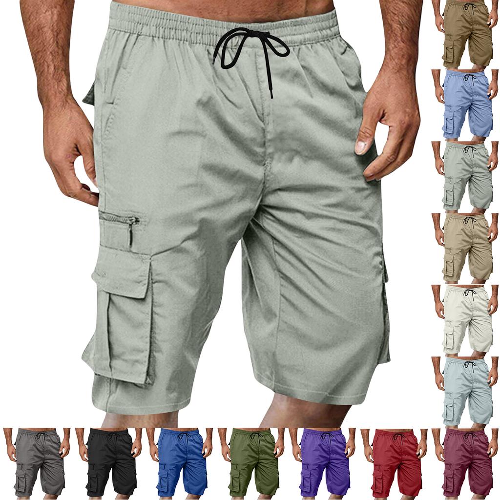 Herren Freizeit Locker Sitzende Mehrere Taschen Cargo-Shorts Elastischer Bund Kordelzug Outdoor Arbeitskleidung Shorts für den Sommer
