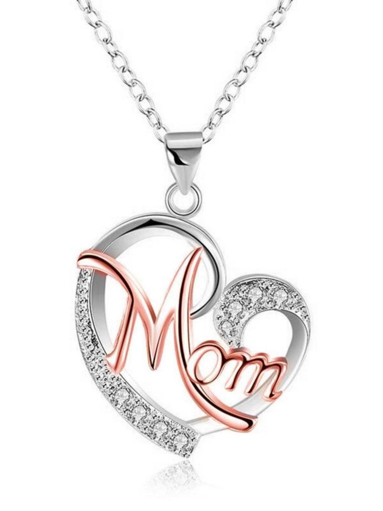 High-End Heart-Shaped Mom Necklace with Rhinestone Pendant - Perfect Mother's Day Jewelry