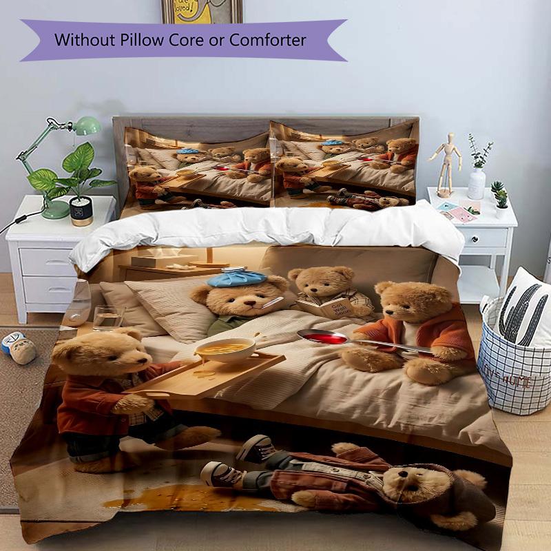 3pcs Anime Teddy Bear Bedding Set - Includes One Quilt Cover and Two Pillowcases (No Core) - Perfect for Bedroom and Guest Room Decoration,