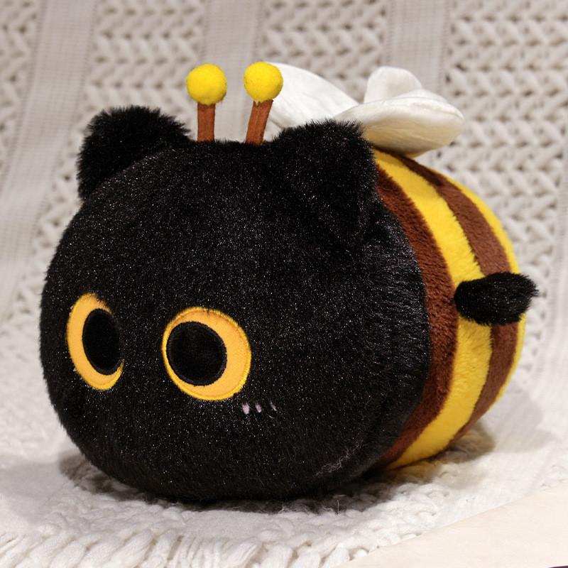 Cute Cat And Bee Plush Toy With Short Pile Fabric For Kids And Girls Gift