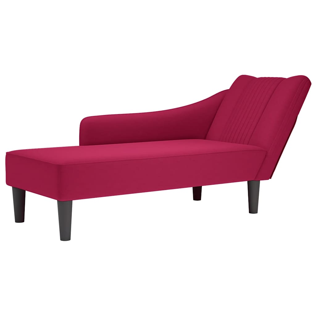 Chaise Longue with Right Armrest Burgundy Velvet