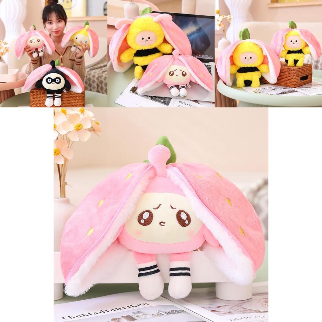 Strawberry Bee Rabbit Plush Toy Transformable Doll For Girls