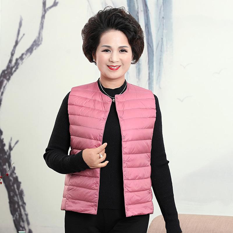 Middle-aged Vest Mother's Light and Thin Round Neck Down Jacket Liner Vest Large Size Warm Vest Vest Jacket