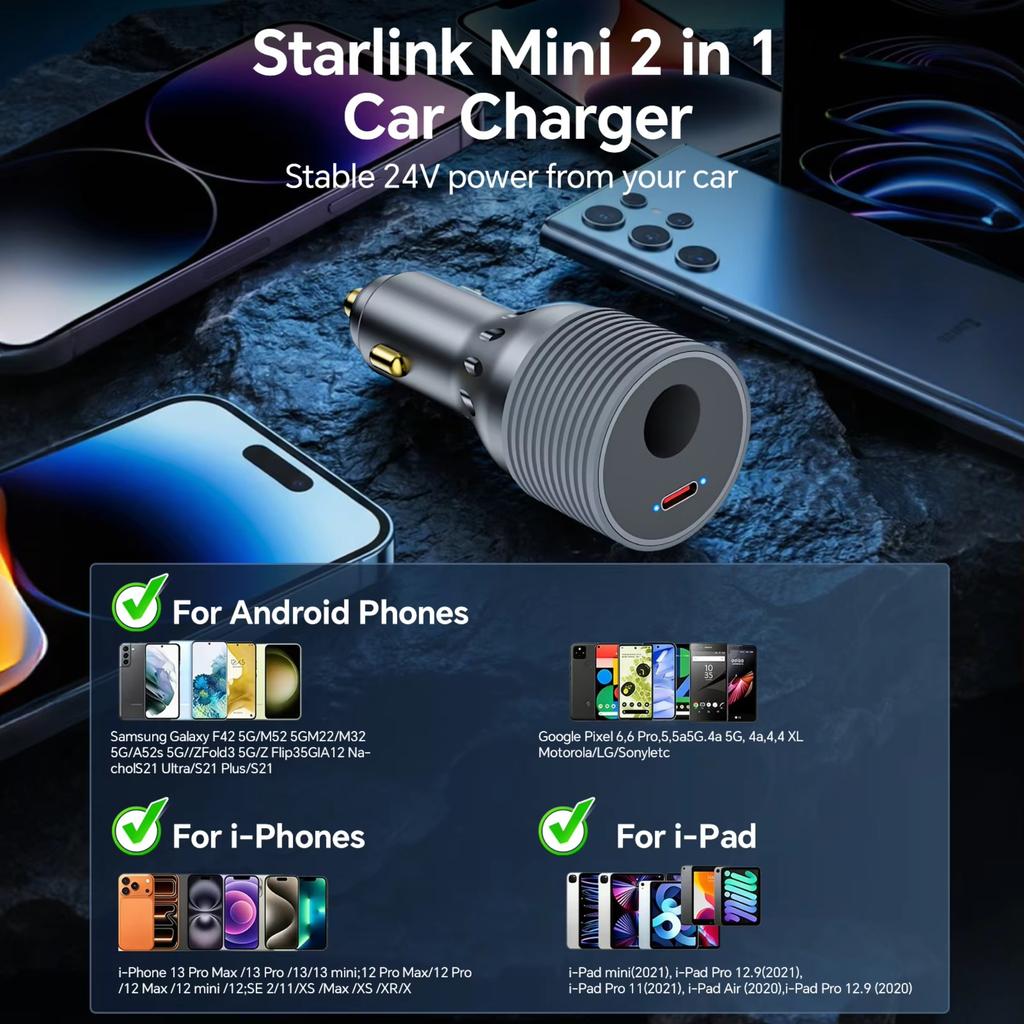 For Starlink Mini Power Adapter 12V-24V To 30V 3A Step Up Converter Waterproof  Type C Phone Charger Car Accessories