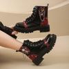 Dámské punkové kotníkové boty Platforma Design s přezkou Dámské boty Šněrovací Boty na blokovém podpatku Kovová dekorace Ležérní outdoorové boty 42