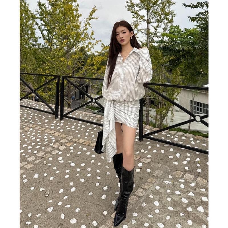 2026 Spring/Summer Women's Striped Shirt Dress – Casual Fashionable Bodycon Design