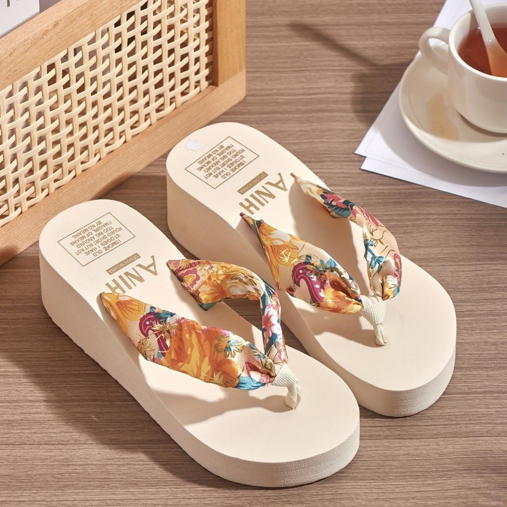 Ladies' Floral Printed Wedge Sandals - Fashionable One Foot Beach Slippers with Soft EVA Sole and Vibrant Floral Design