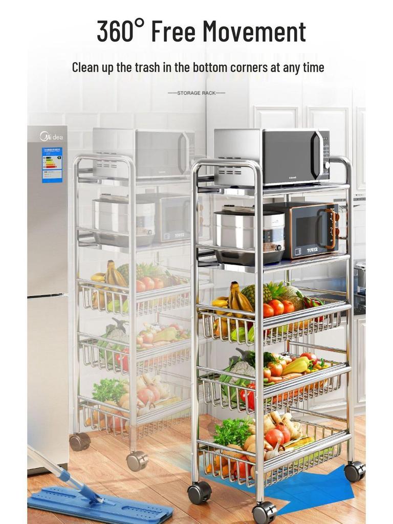Stainless Steel Multi-Layer Kitchen Trolley for Fruits & Vegetables