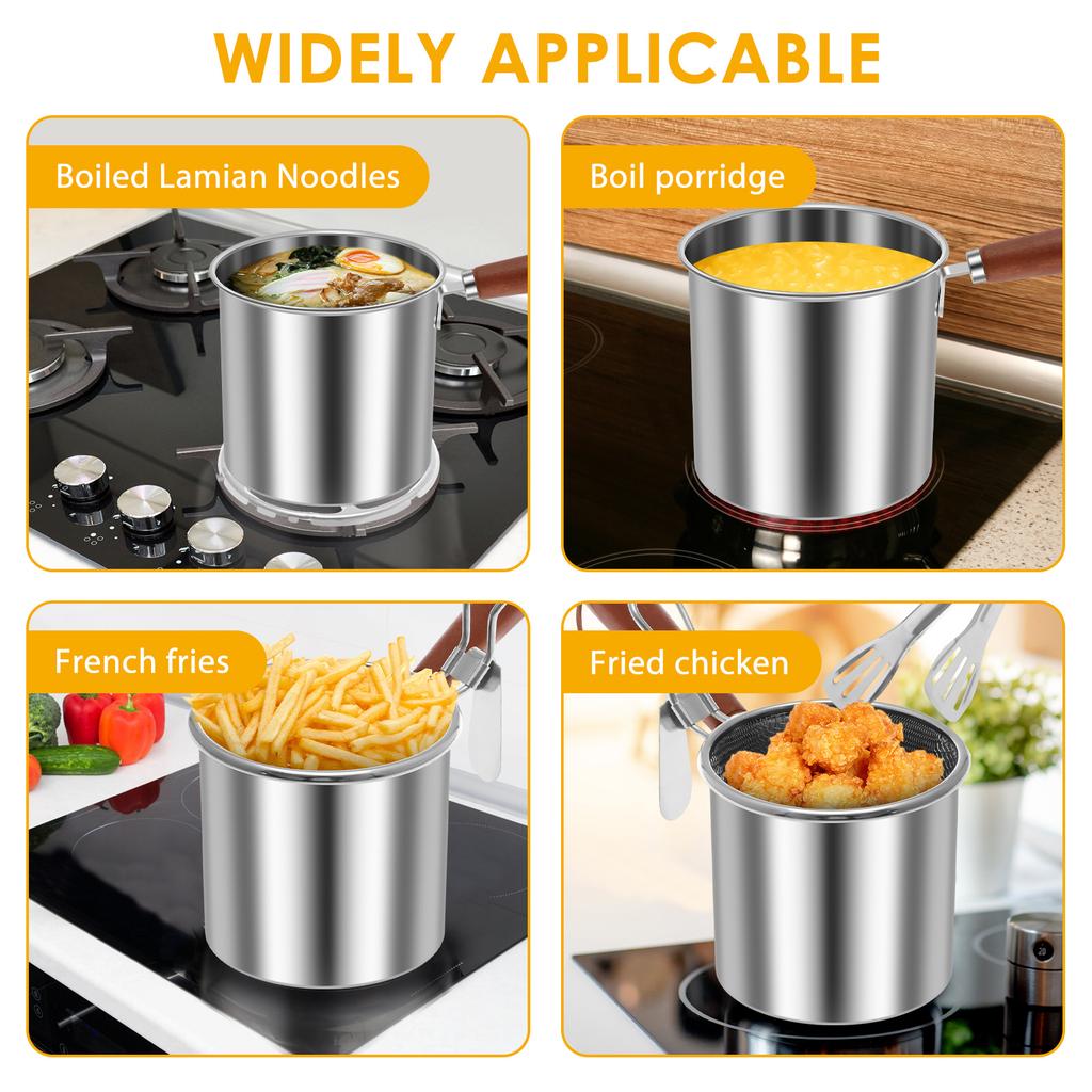 Kitchen Stainless Steel Fryer with French Fries Chicken Wings Cooking Small Oil Pot with Filter Basket Tianfu Luo Deep Fryer Pot
