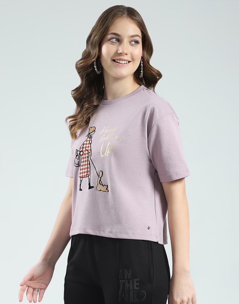 Monte Carlo Women's Regular Fit Printed Half Sleeve Round Neck Top