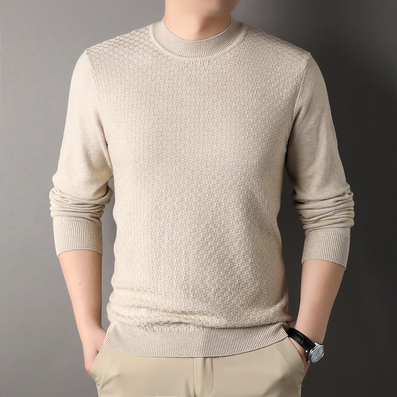 Douyin Men's Slim Fit Solid Color Sweater - Half High Collar, Spring/Autumn Base Layer