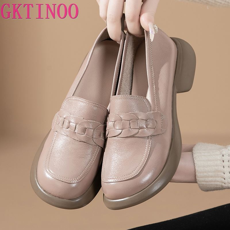 Fashion GKTINOO Women Loafers Shoes Genuine Leather 2025 British Style Women's Spring Shoes Thick Bottom Large Size Ladies Shoes