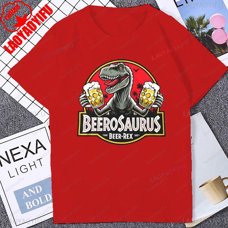 Рубашка с дизайном BeeroSaurus Fun Beer Rex Dinosaur 80-е 90-е Винтажный стиль Уникальная мужская футболка для любителей пива Летняя повседневная женская футболка S
