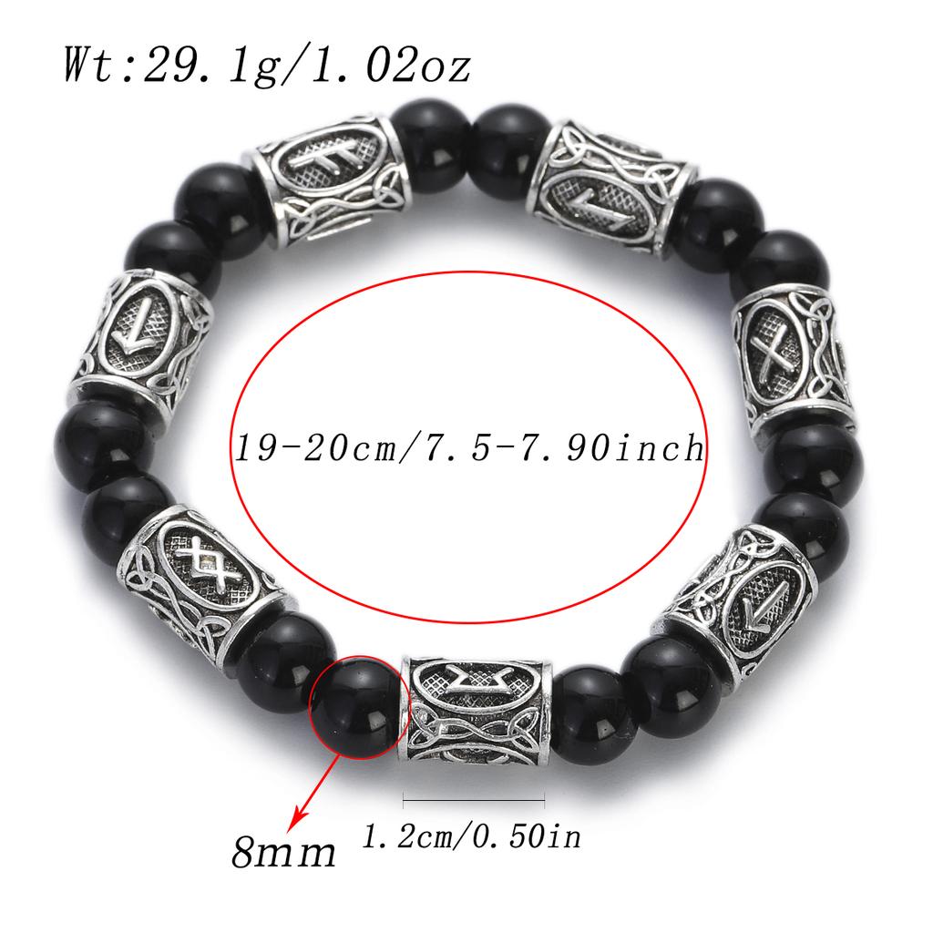 Viking Runes Bracelet for Men 8Mm Lava Obsidian Turquoise Beads Lucky Amulet Norse Jewelry Gift