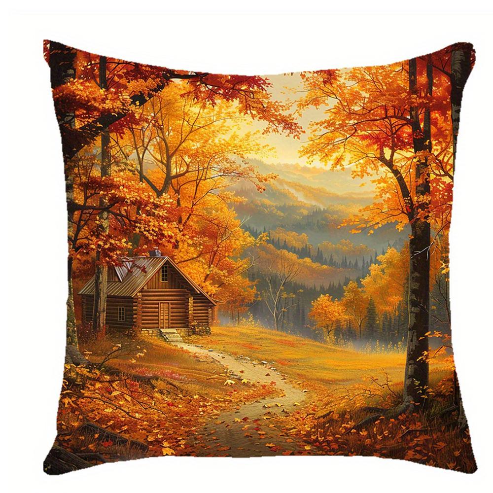 Herbstblätter Dschungelhütte Kissenbezug, Kissenbezug ultraweiches Polyestermaterial Wohnzimmer Sofa Rücken Autokissenbezug Dekoration