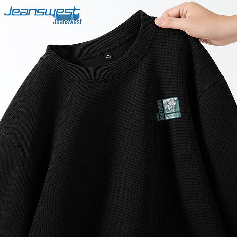 Jeanswest Men's Heavyweight Waffle Knit Crew Neck Sweatshirt