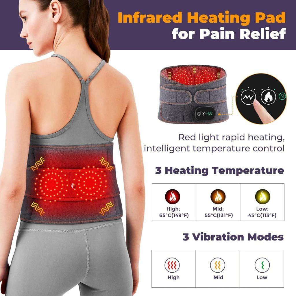 Cordless Lumbar Heating Pad 3 Heating & Vibration Modes Lower Back Massager Rechargeable Red Light Therapy Lumbar Support Belt