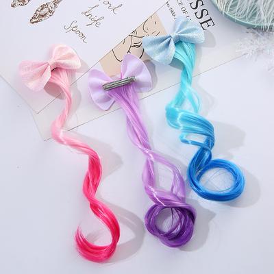 Peluca de Cola de Caballo con Lazo Brillante de Princesa, Color Caramelo Degradado con Purpurina para Niña, Peluca Dulce, Horquilla Trenzada, Lindo Tocado para el Peinado del Cabello de Niños