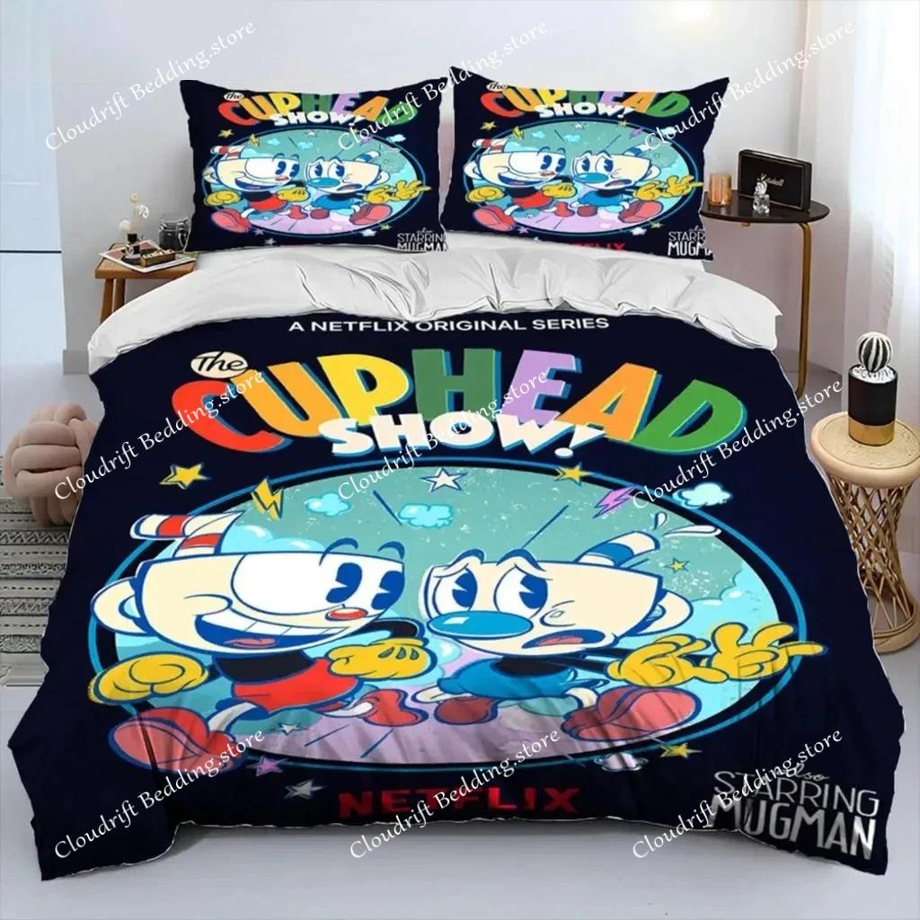 Cartoon Cuphead Show Pościel Zestaw Chłopcy Dziewczęta Twin Queen Size Poszewka na kołdrę Poszewka na poduszkę Łóżko Dzieci Dorosły Moda Dom Tekstyliaextile