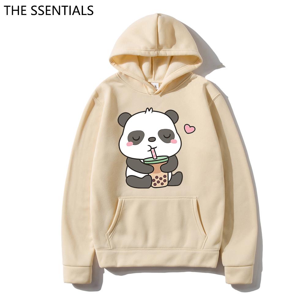 2022 Felpe con Cappuccio Panda Kawaii Unisex Harajuku Needs More Boba Felpa con Cappuccio Unisex Primavera Autunno Estetica Cartone Animato Grafica Felpa
