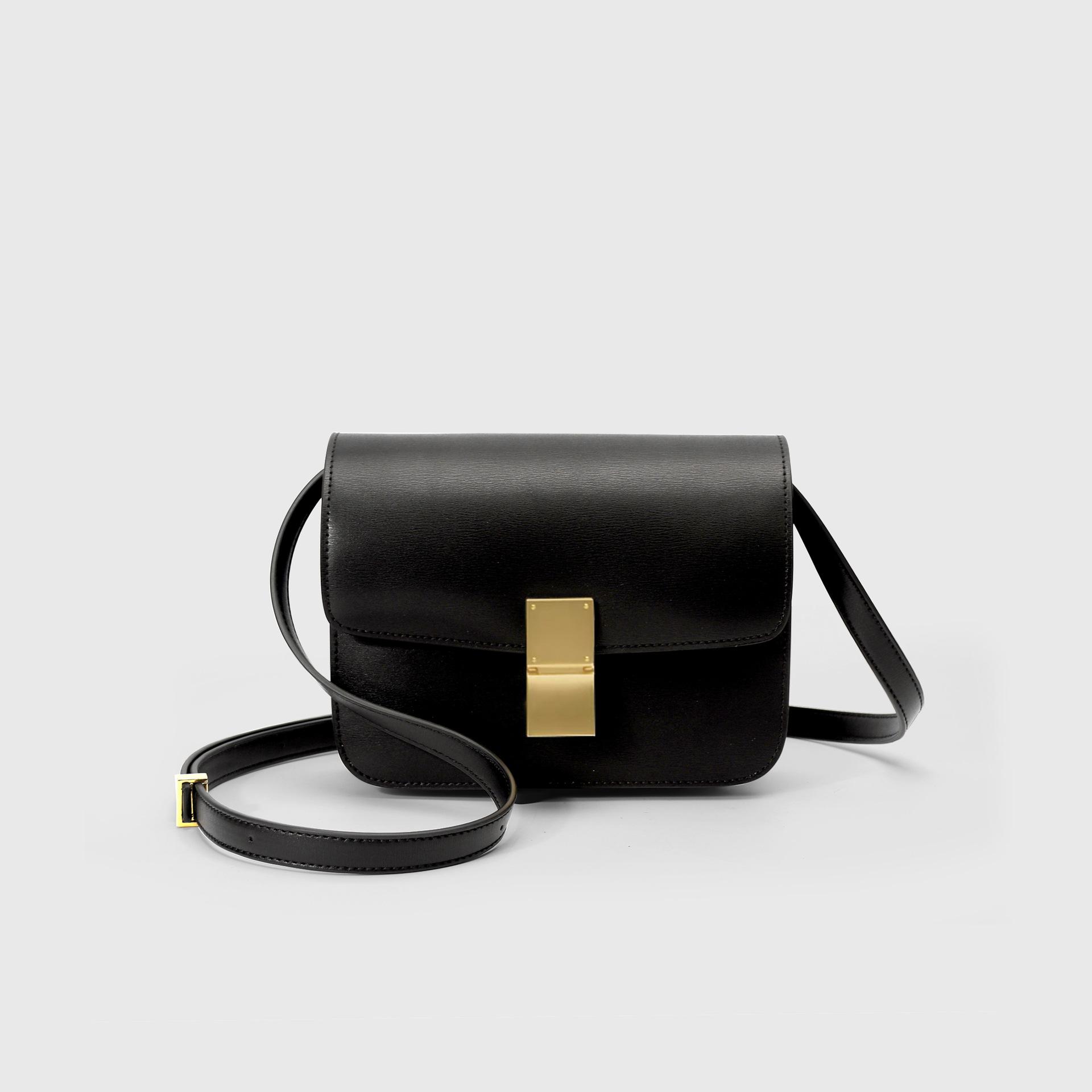 

2024 Spring/Summer Bestseller Genuine Leather Tofu Bag, Vintage Small Square Bag, Single Shoulder Bag, High-end Crossbody Bag, Versatile Women s Bag Black（Small Size）