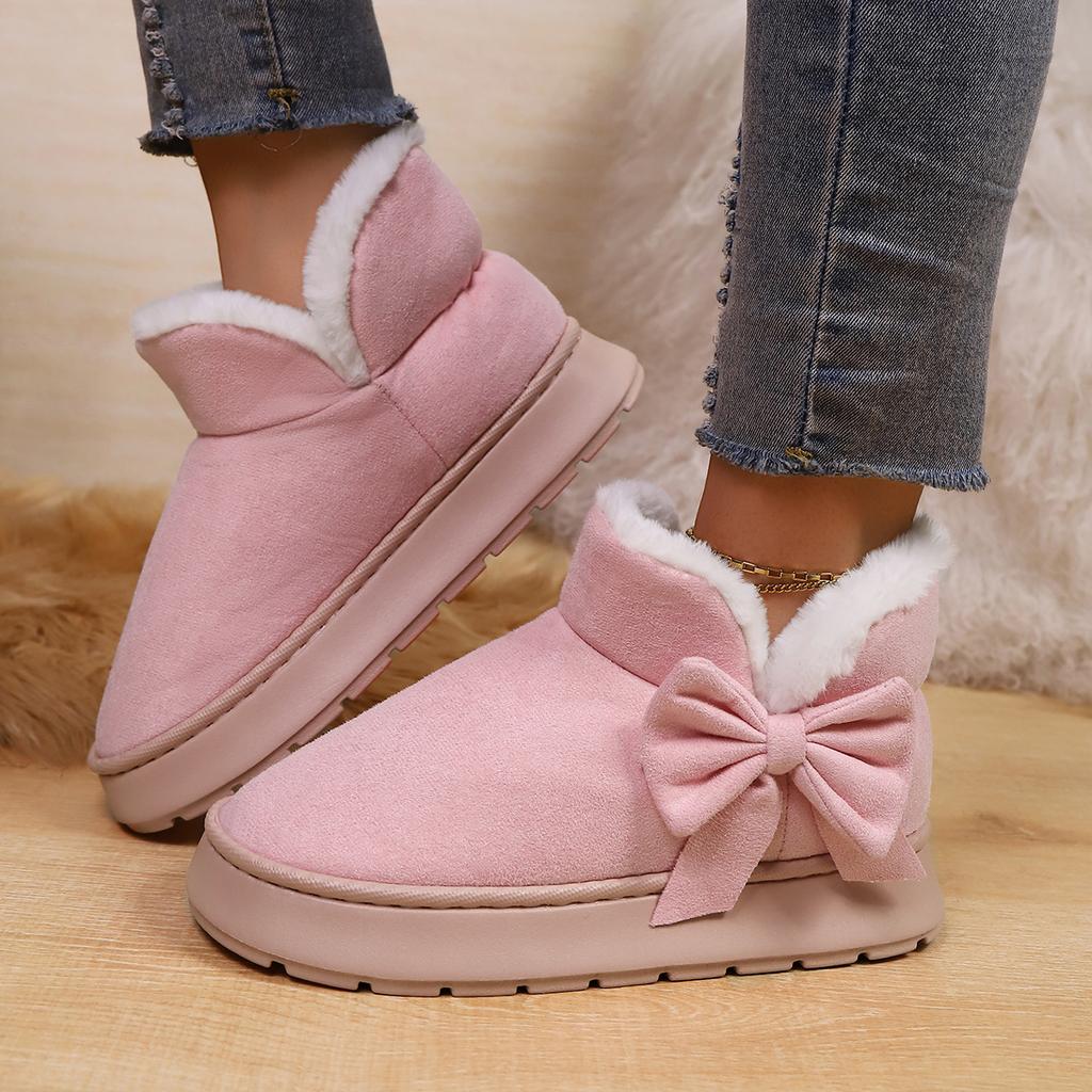 Women's Winter Bow Warm Snow Boots Indoor Slippers