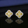 Trendy Four-Leaf Clover Earrings with Colorful Zircon and Gold-Plated Copper, featuring a Full Yellow Diamond Design for Elegant Ladies.