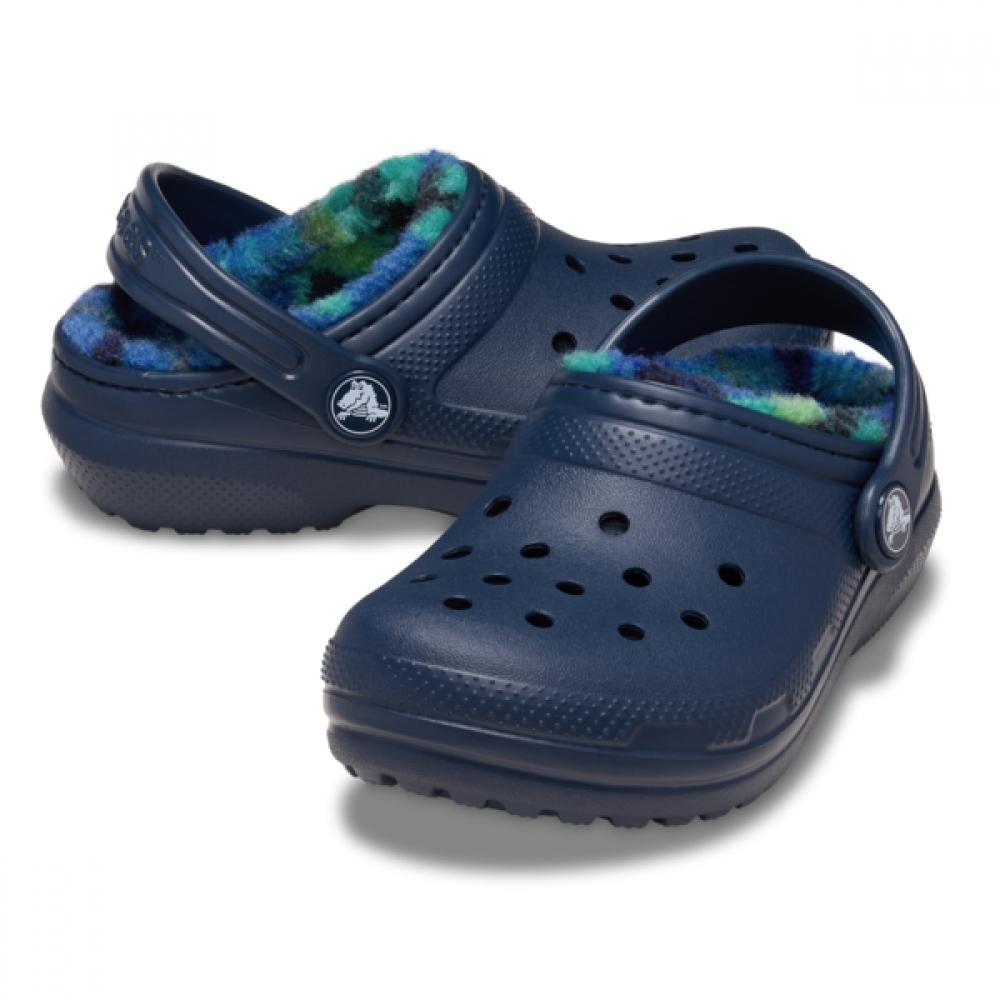Crocs Kids Classic Lined Bold Check Clog Toddler 212038 410 Crocs Sandals Slippers Zibbitz Boots 212038410 (navy)/C10(165)