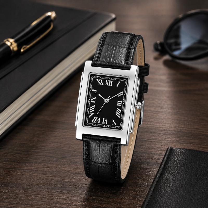 Simple Men's Watch Classic Roman Numerals Dial Leather Strap Analog Quartz Wrist Watches for Man Woman Business Dress Male Clock