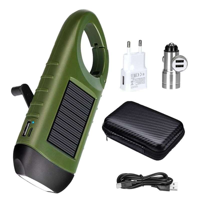 Portable LED Flashlight Tent Light Hand Crank Dynamo Solar Power Torch for Outdoor Camping Hiking Long-range Emergency Lantern