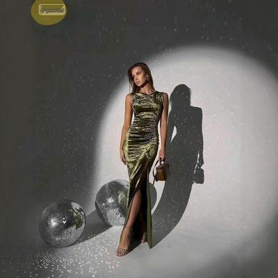 Hochwertiges Samt-Abendkleid mit Schlitz - Europäischer & Amerikanischer Stil