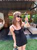 Vintage olive green jacquard lace-up suspender dress for women, summer pure desire, spice girl, waist and thin, hip-wrapped a-word short skirt