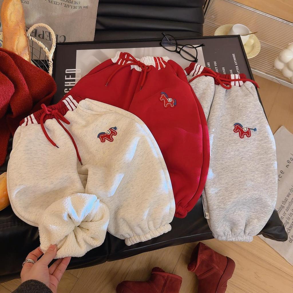MAMAFUFU Alpaca Wool Fleece-Lined Kids' Winter Sweatpants