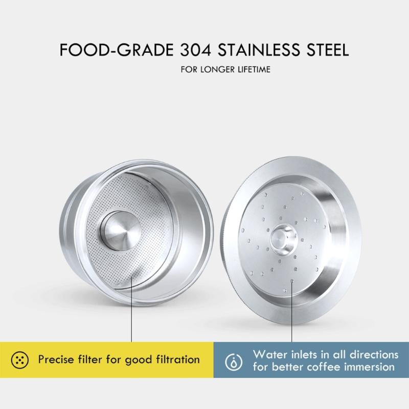 User Friendly Refillable Coffee Filter for Espressos Machine Durable Stainless Steel Coffee Filters with Spoon Brush