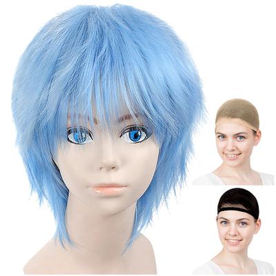CaseEden Cosplay Wig, Premium Short Wolf Cut, Light Blue, 6052