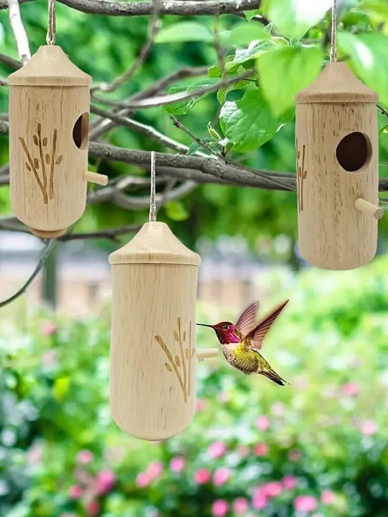 1pc-Hummingbird Nest Hanging Swing Bird Nest House Wooden Style Random