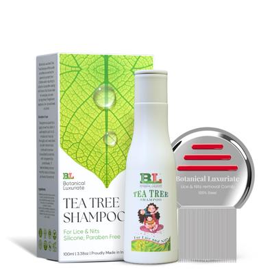 Botanical Luxuriate Szampon Drzewo Herbaciane Naturalny Przeciw Wszom i Gnidom 100 ml Z Metalowym Grzebieniem do Usuwania Wszów i Gnid, Spiralne Ząbki z Mikrorowkami Dla Dzieci |