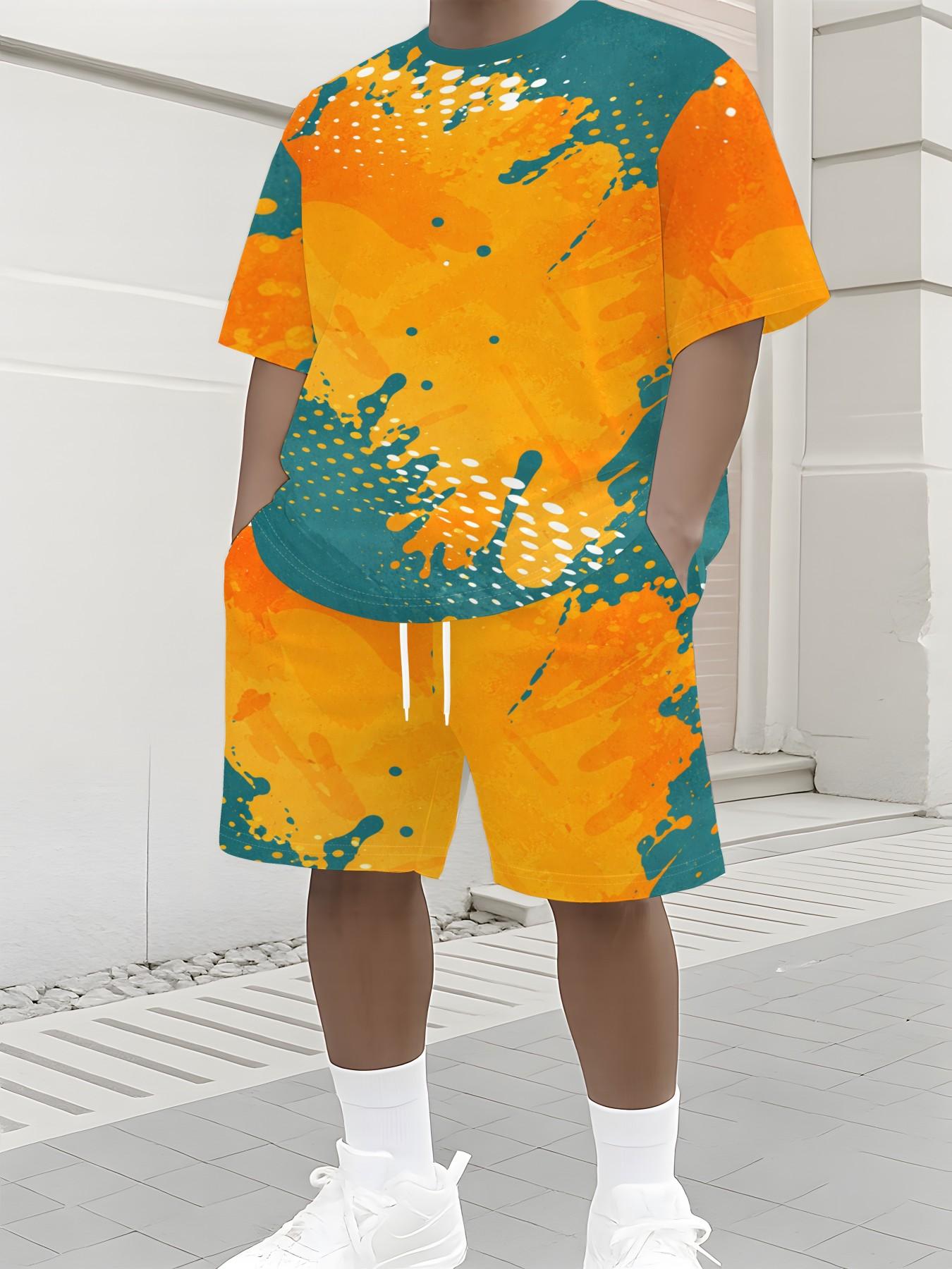 Geometric 3D Print Men Round Neck 2Pcs Set Summer Vacation Outfit S