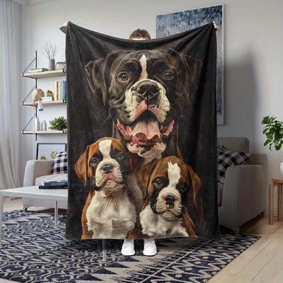 Custom Boxer Dog Family Fleece Blanket Personalized Name Text Puppy Portrait Print Throw Soft Warm All Season Bedding Gift