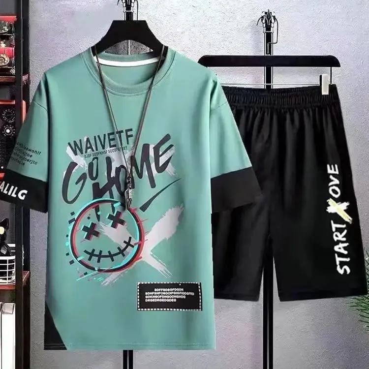 Korean Graffiti Short-Sleeve Suit: Trendy Spring/Autumn Streetwear
